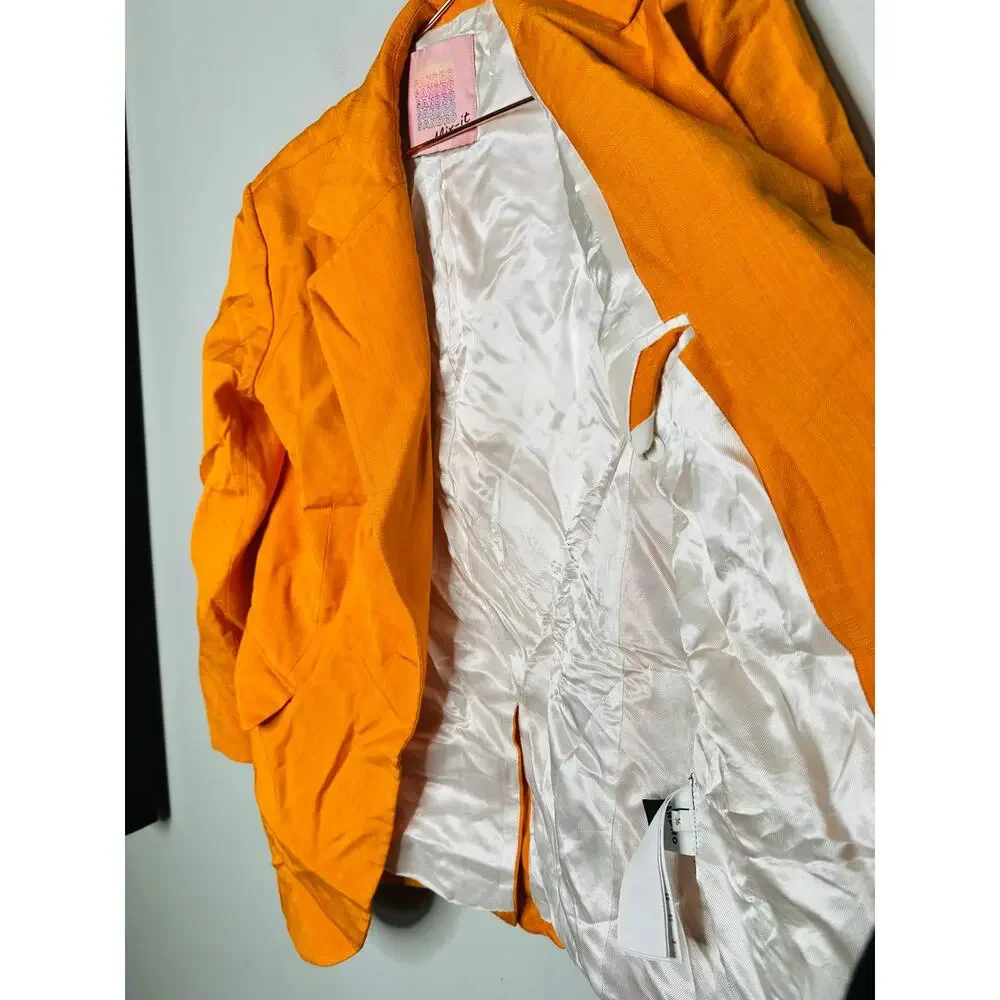 SANDRO Orange Crepe Collar Front Button Long Sleeves Harper Blazer Size 36 - Picture 10 of 16